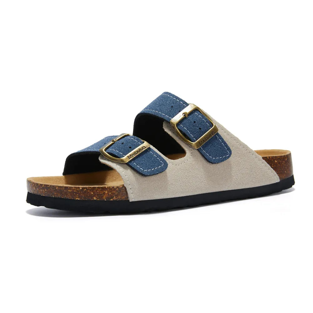 Sandália Maibulun Camurça - Creme e Azul