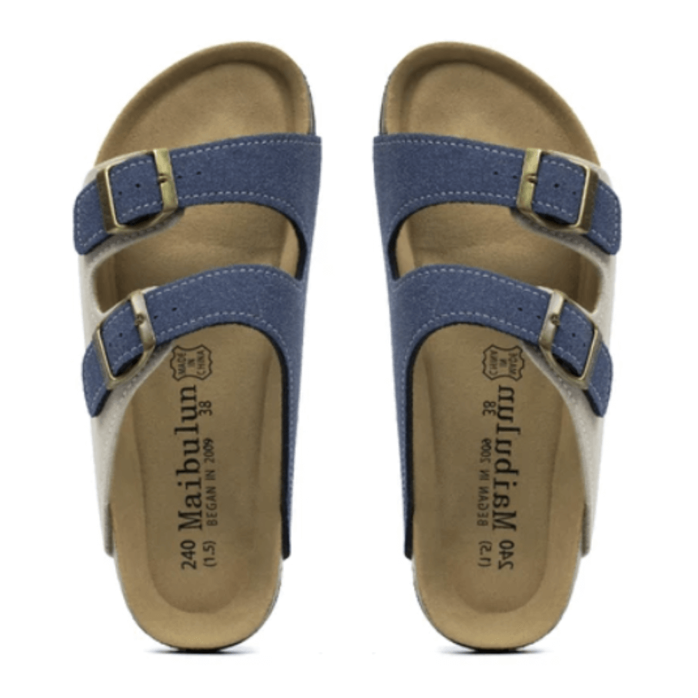 Sandália Maibulun Camurça - Creme e Azul